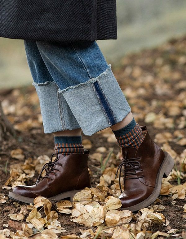 Herbst-lederstiefeletten Zum Schnüren Aus Rindsleder