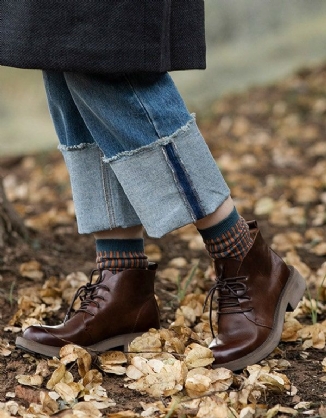 Herbst-lederstiefeletten Zum Schnüren Aus Rindsleder