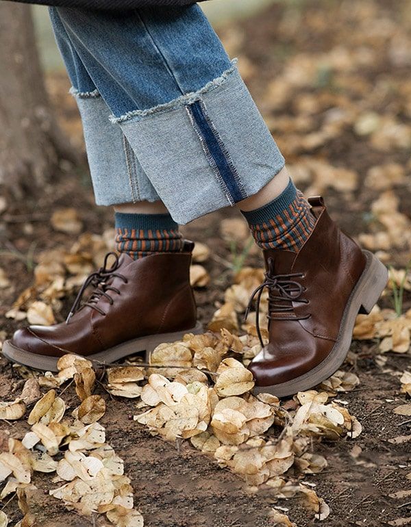 Herbst-lederstiefeletten Zum Schnüren Aus Rindsleder