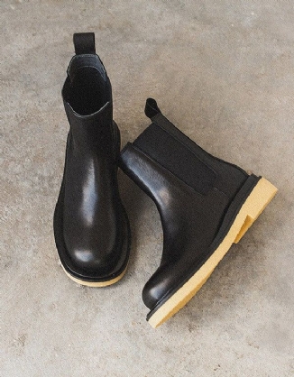 Herbst Winter Britischer Stil Chelsea Boots Schwarz