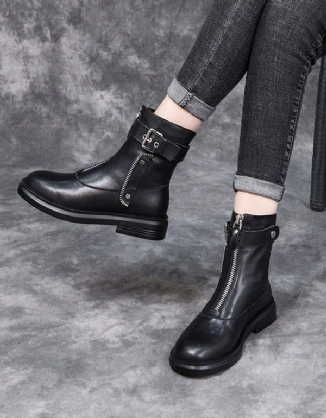 Herbst-winter-leder-punk-stiefel Mit Reißverschluss Schwarz