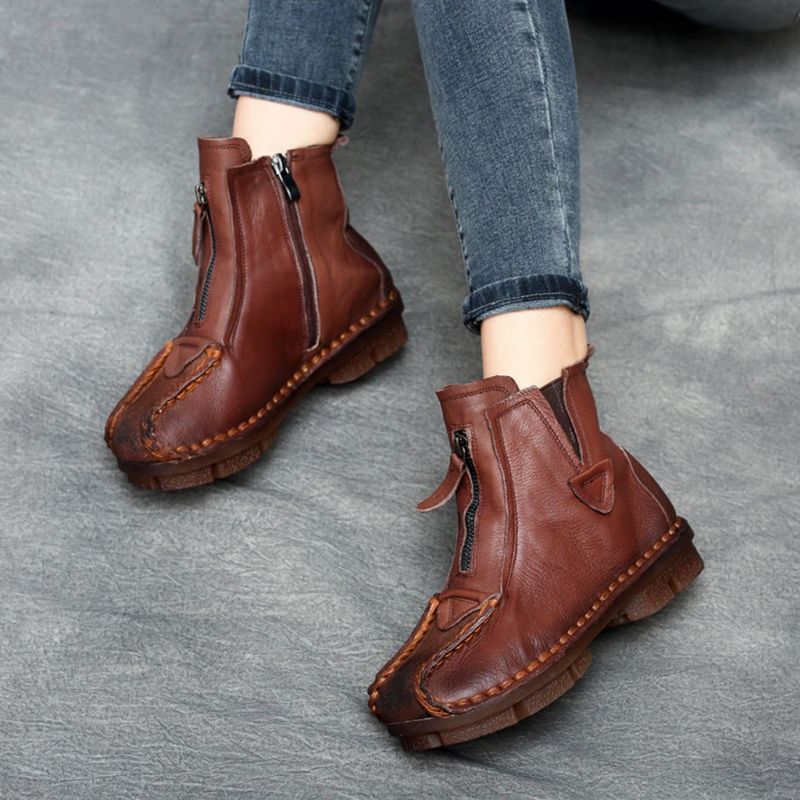 Herbst Winter Retro Handgefertigte Lederstiefeletten