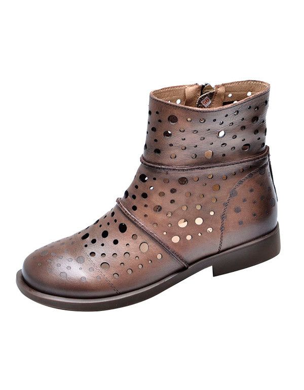 Hohle Retro Leder Kurzstiefel Damen