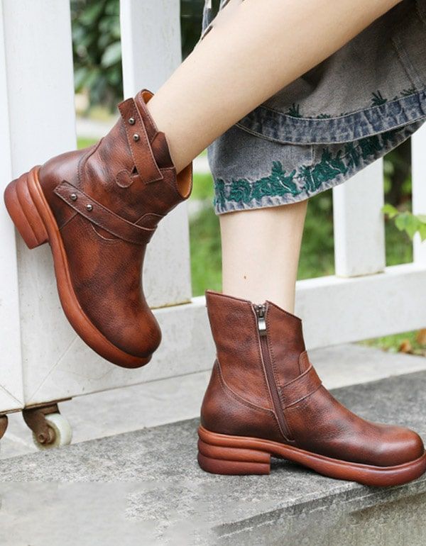 Kurze Cowboystiefel Aus Leder Im Retro-look Für Damen