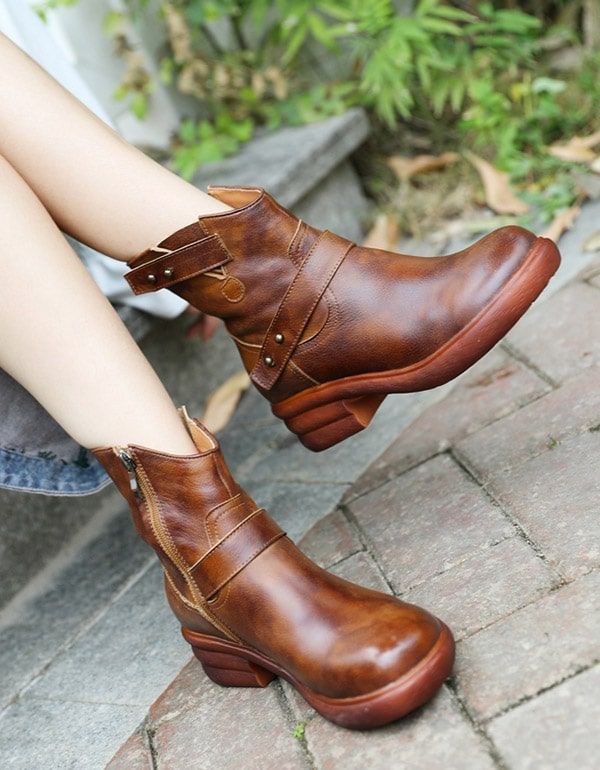 Kurze Cowboystiefel Aus Leder Im Retro-look Für Damen