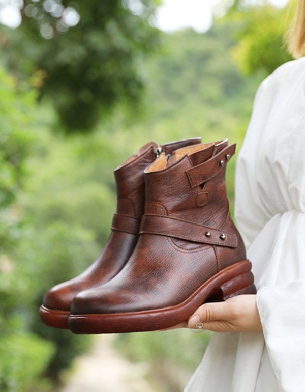 Kurze Cowboystiefel Aus Leder Im Retro-look Für Damen