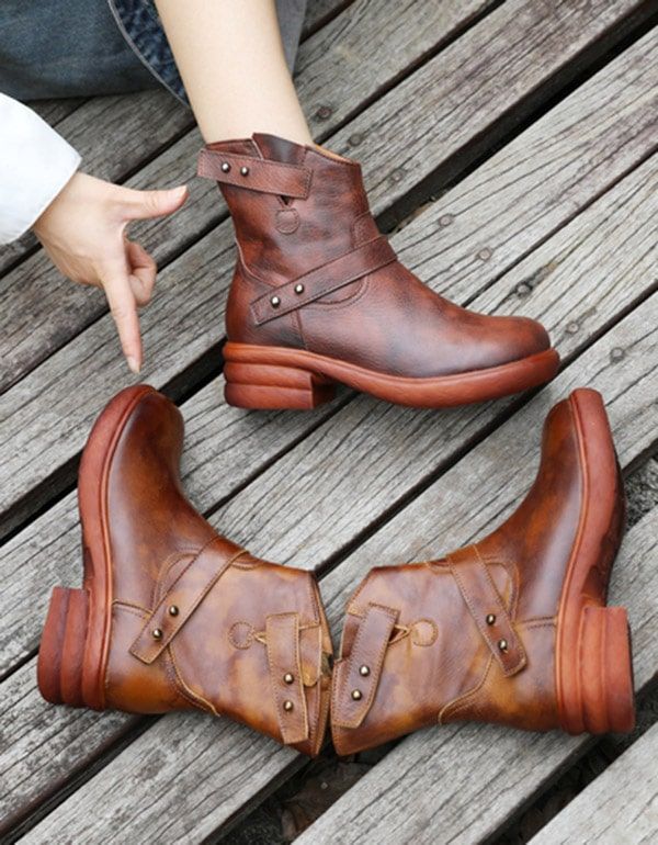 Kurze Cowboystiefel Aus Leder Im Retro-look Für Damen