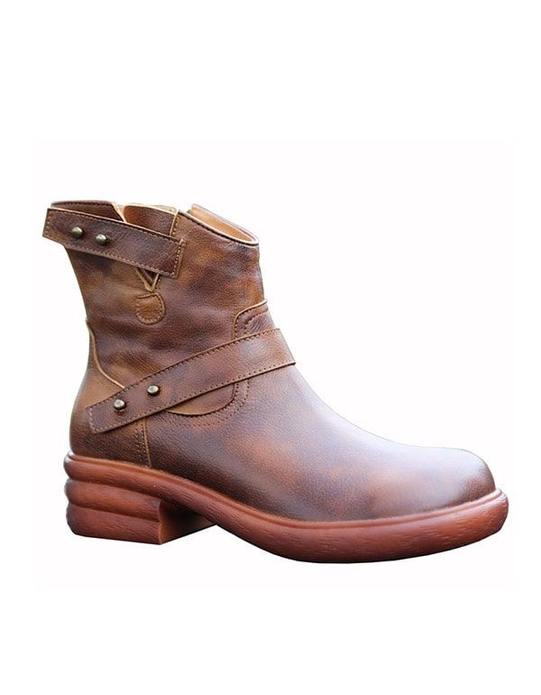 Kurze Cowboystiefel Aus Leder Im Retro-look Für Damen