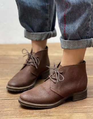 Kurze Retro-schnürstiefel Aus Leder Für Den Herbst