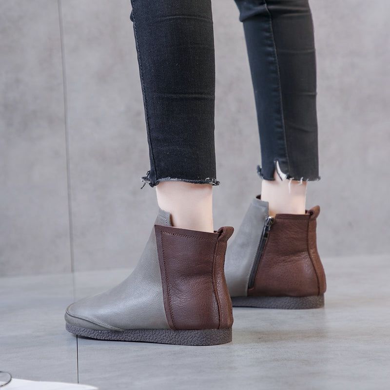 Kurze Stiefel Aus Leder Für Herbst-winter-damen