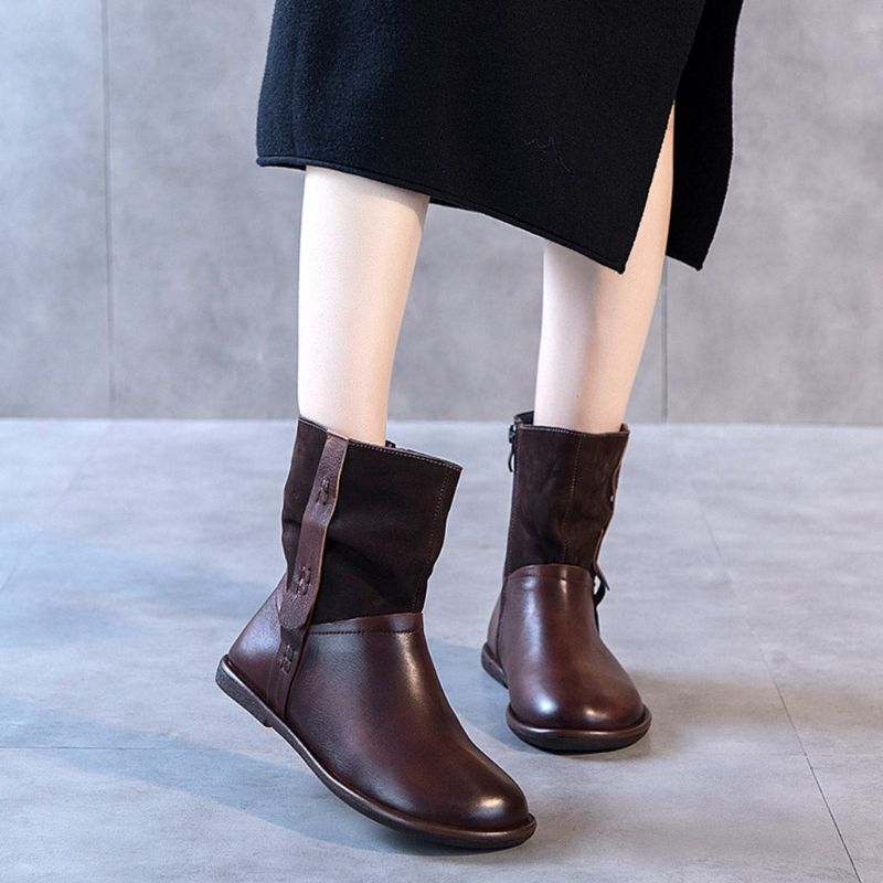 Kurze Stiefel Aus Samt Mit Retro-nähten