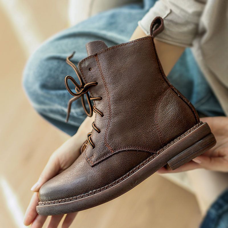 Kurze Stiefeletten Aus Britischem Retro-leder| Geschenk Schuhe