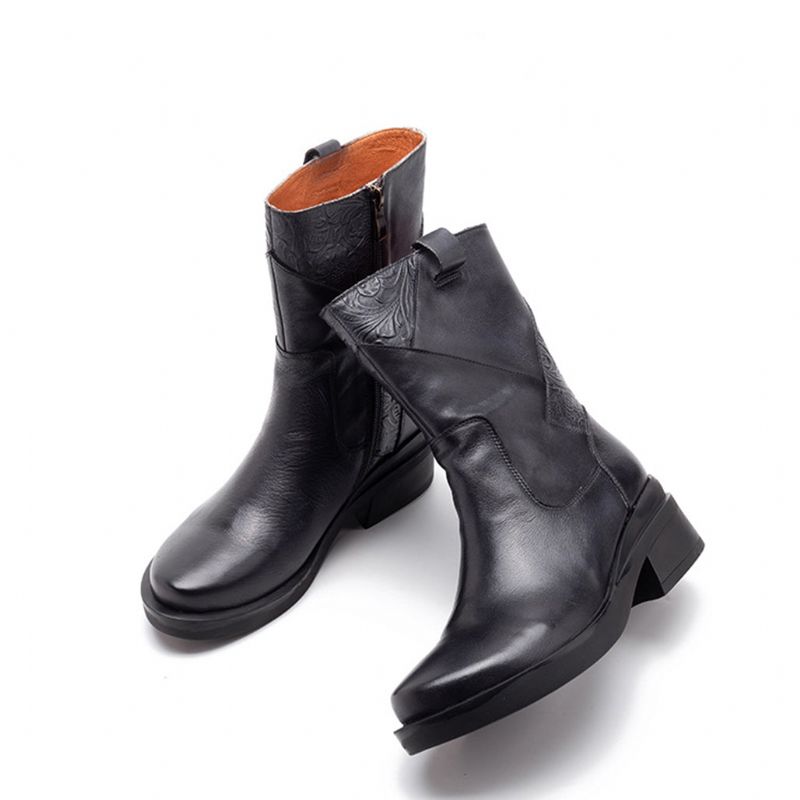 Lässige Retro-stiefel Mit Mittelhohem Absatz Und Dicken Absätzen | Geschenk Schuhe