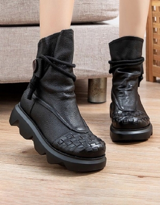 Mittelhohe Wasserdichte Retro-leder-plateaustiefel Für Damen