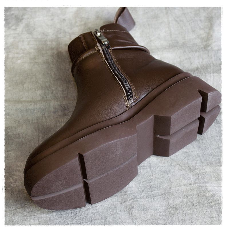 Plateaustiefel Aus Leder Mit Dickem Boden | Geschenk Schuhe