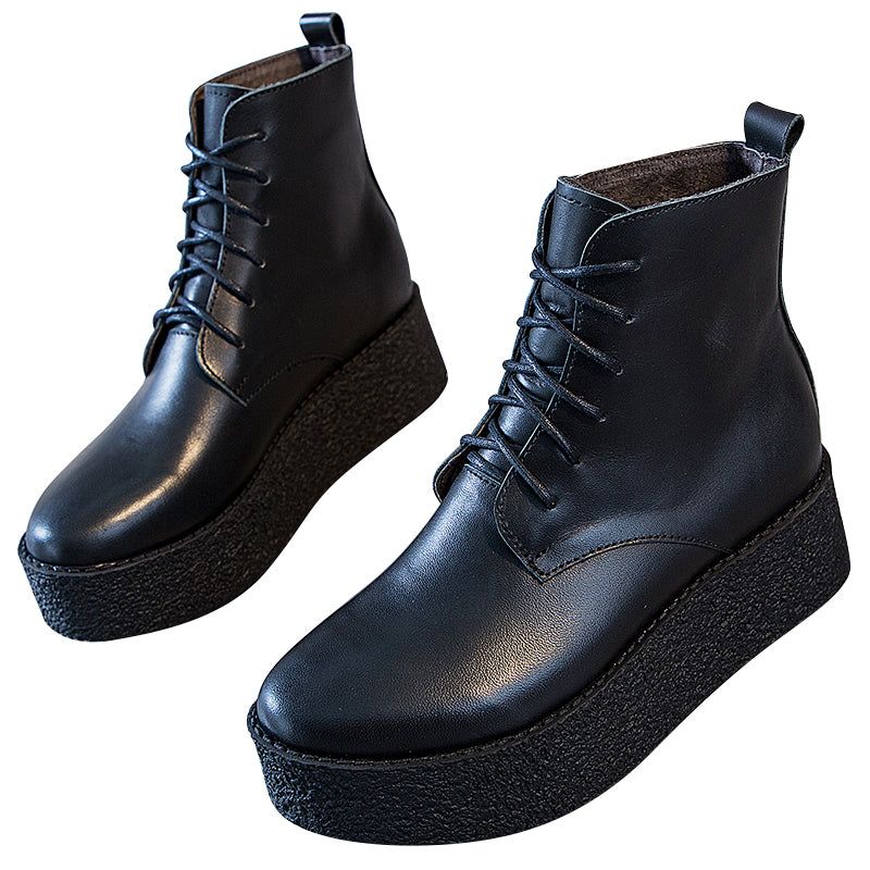 Retro Damen-schnürstiefel Aus Echtem Leder