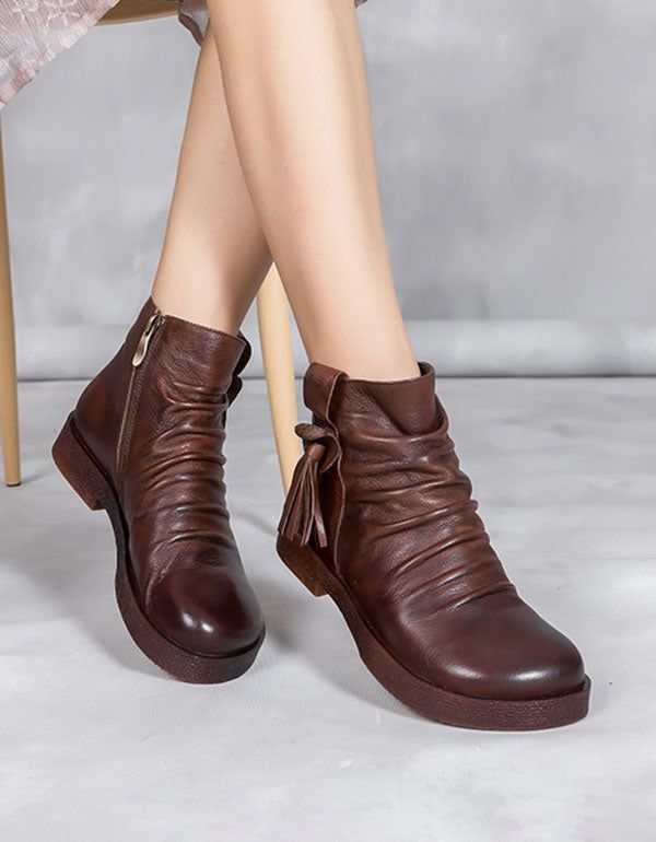 Retro Handgefertigte Lederstiefel Für Damen Mit Weichem Boden