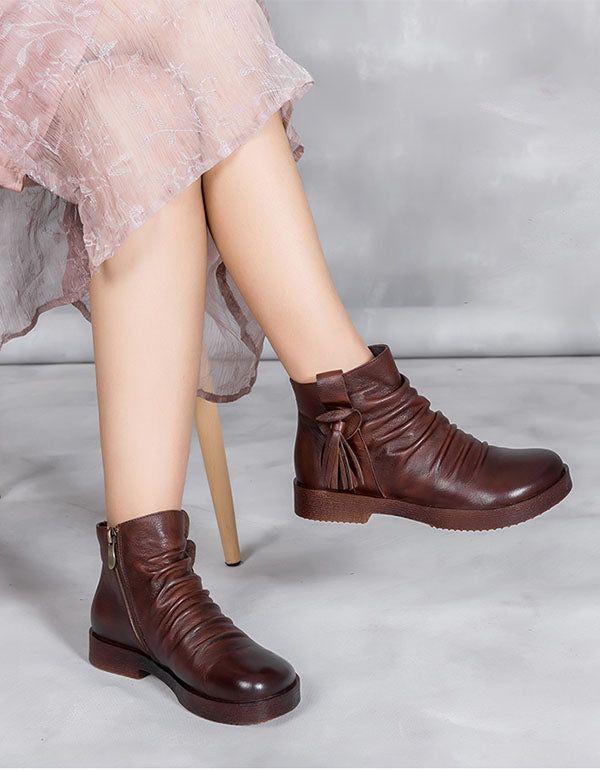 Retro Handgefertigte Lederstiefel Für Damen Mit Weichem Boden