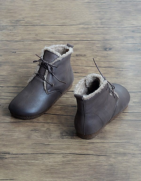 Retro-leder Handgefertigte Damen-kurzstiefel Plüsch