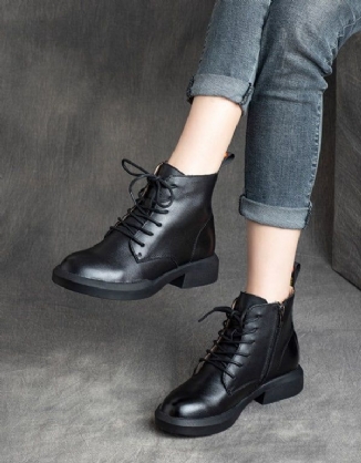 Retro-lederstiefeletten Zum Schnüren Für Damen