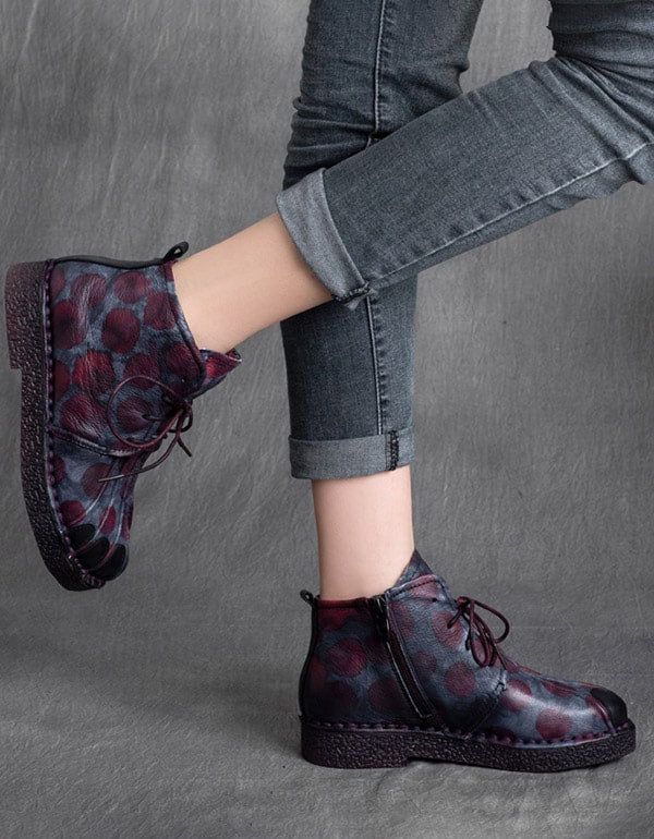 Retro-stiefel Aus Echtem Leder Mit Schnürung Für Damen