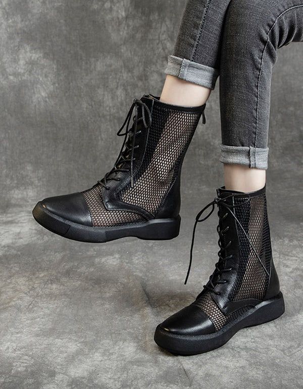 Retro-stiefel Aus Mesh Für Damen Mit Mittlerem Schlauch Für Sommer 35-42