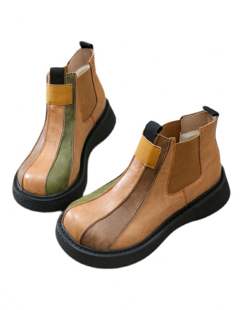 Retro-stiefeletten Aus Leder Mit Weitem Kopf