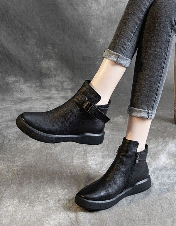 Schwarze Retro-lederstiefeletten Im Britischen Stil