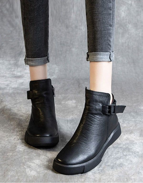 Schwarze Retro-lederstiefeletten Im Britischen Stil