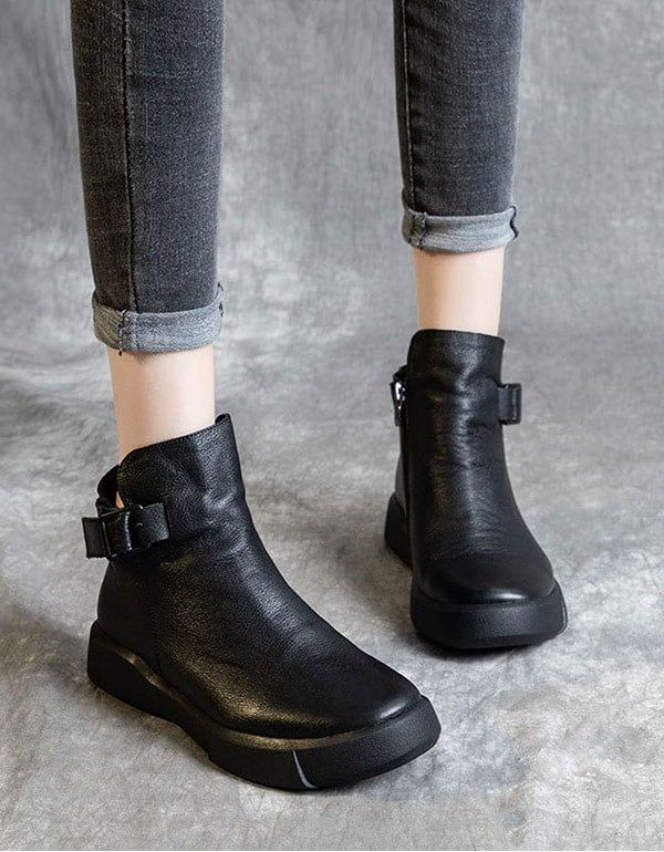 Schwarze Retro-lederstiefeletten Im Britischen Stil