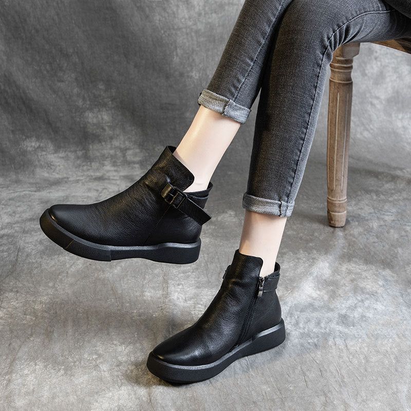 Schwarze Retro-stiefeletten Aus Leder Für Damen