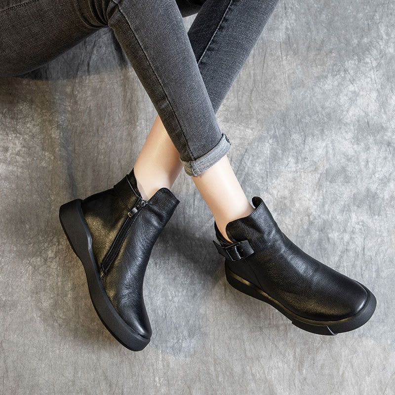 Schwarze Retro-stiefeletten Aus Leder Für Damen