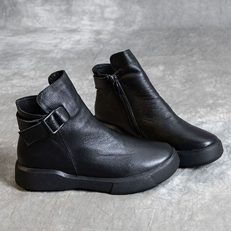 Schwarze Retro-stiefeletten Aus Leder Für Damen