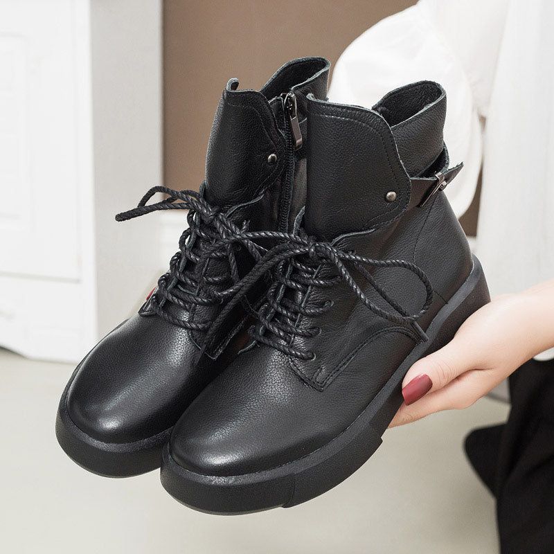 Schwarze Retro-stiefeletten Aus Leder Für Damen