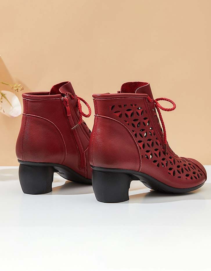 Spring Handmade Retro Hollow Ankle Chunky Boots