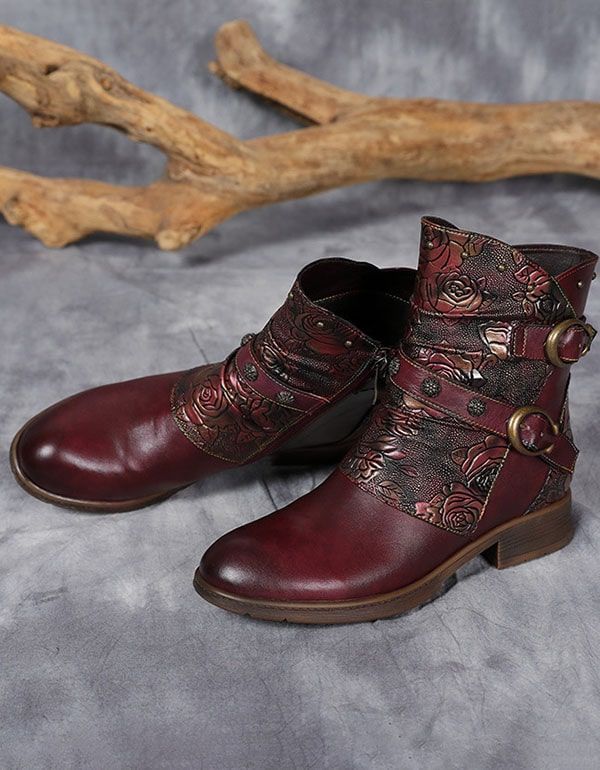 Vintage Handgefertigte Ankle Boots Mit Prägung