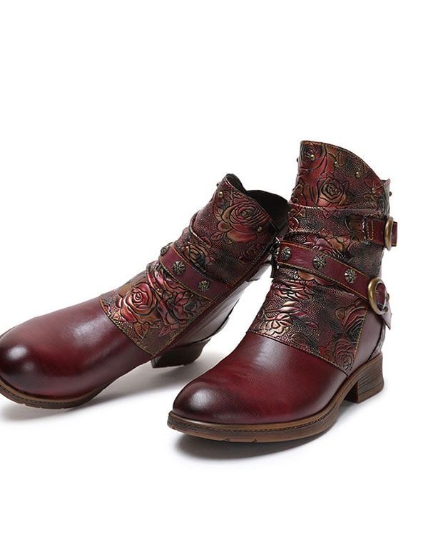 Vintage Handgefertigte Ankle Boots Mit Prägung