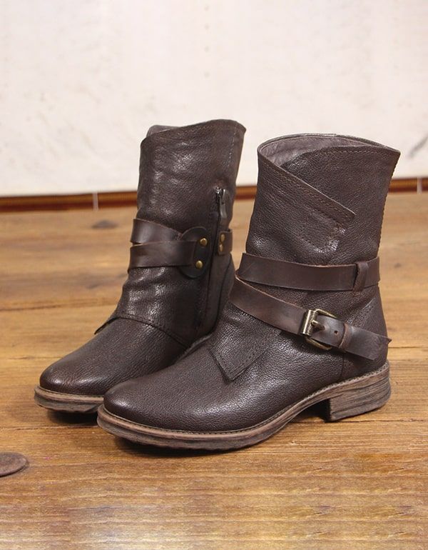 Vintage Handgefertigte Leder Gürtelschnalle Motorrad Kurze Stiefel