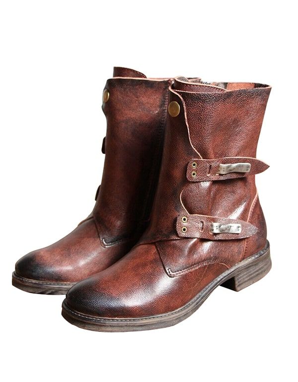 Vintage Handgefertigte Leder Gürtelschnalle Motorrad Kurze Stiefel