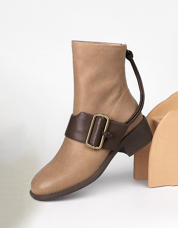 Weite Lederschnallen-stiefeletten Für Damen