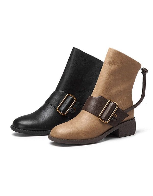 Weite Lederschnallen-stiefeletten Für Damen