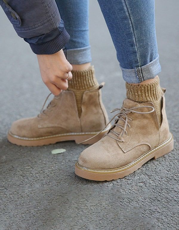 Winter-damenstiefeletten Aus Wildleder Zum Schnüren