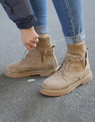 Winter-damenstiefeletten Aus Wildleder Zum Schnüren