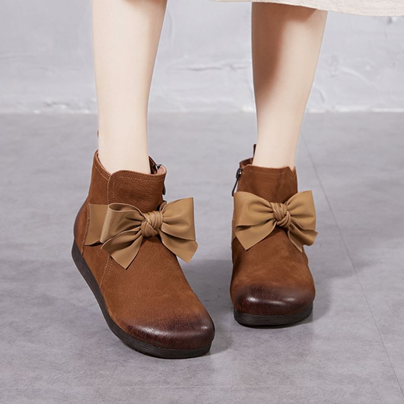 Winter Retro Leder Handgefertigte Bowknot Damenstiefel