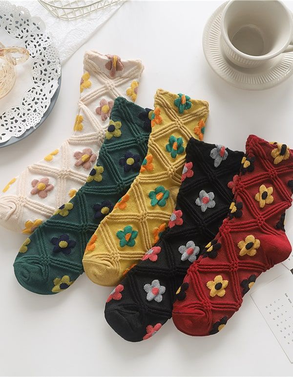 2 Paar Frühlingsblumen-socken Aus Weicher Baumwolle Für Damen