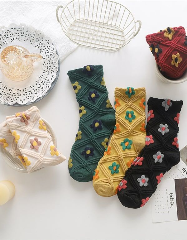 2 Paar Frühlingsblumen-socken Aus Weicher Baumwolle Für Damen