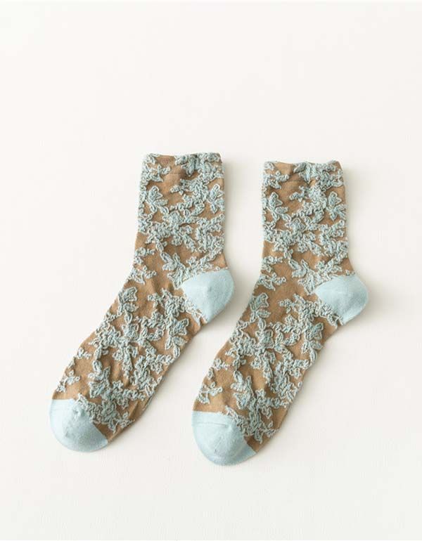 2 Paar Frühlingsfarbene Baumwollsocken Mit Vintage-blumenmuster