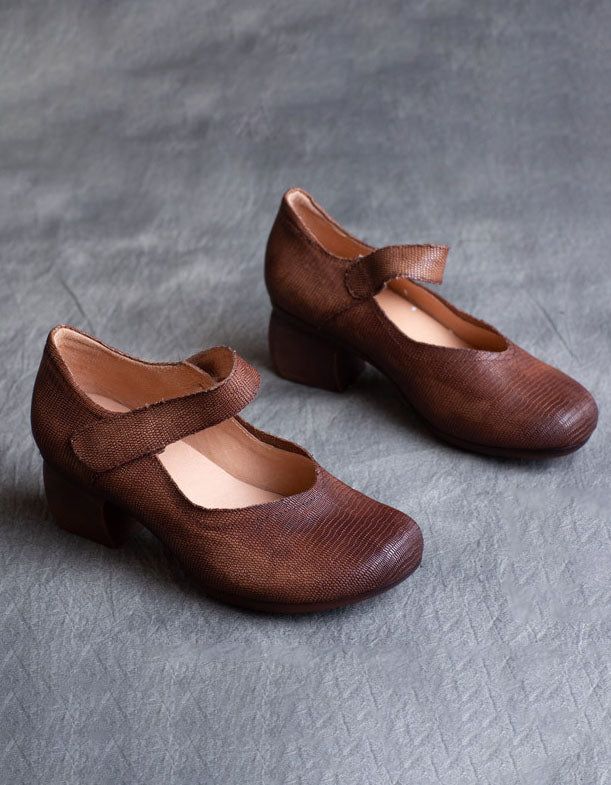 Bequeme Pumps Aus Vintage-leder Mit Dicken Absätzen