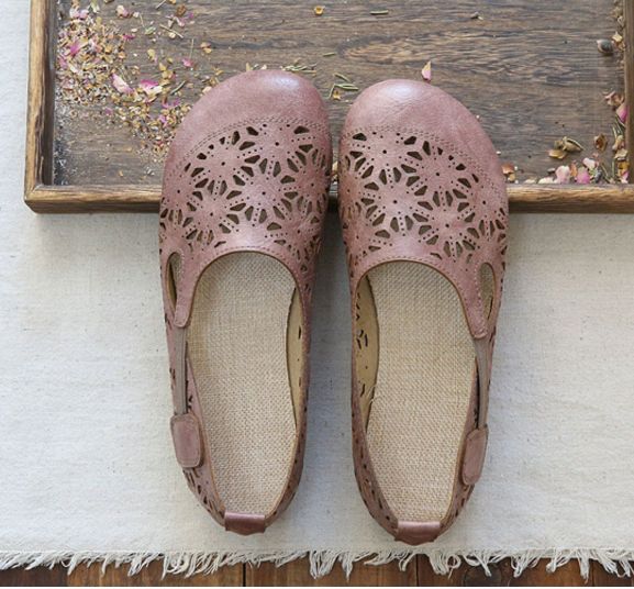 Bequeme Sommer-flats Im Retro-stil Mit Hohlen Runden Zehen