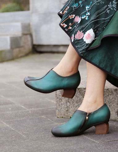 Frühling Peacock Blue Vintage Chunky Heels